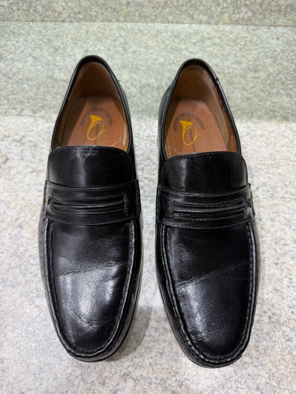 French Shriner Classic Black Leather Penny Loafers - Men's Dress Shoes size 11M